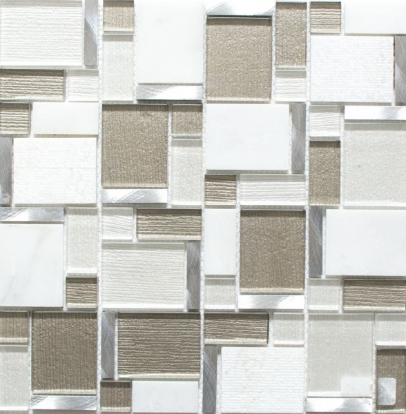 Pierre naturelle Mosaïque de verre Carreaux de mosaïque aluminium blanc anthracite crème beige Carrelage mur salle de bain - MOS49-FK01