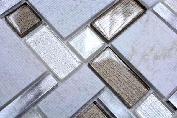 Échantillon manuel Carreau de mosaïque translucide aluminium comme beige clair combinaison mosaïque de verre Crystal pierre alu blanc et beige MOS49-FK01_m