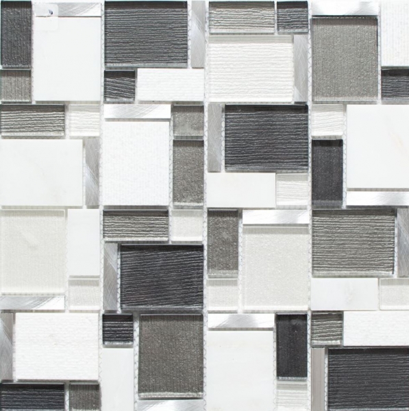 Pierre naturelle Mosaïque de verre Carreaux de mosaïque aluminium blanc anthracite gris boue Carreaux muraux salle de bain - MOS49-FK02