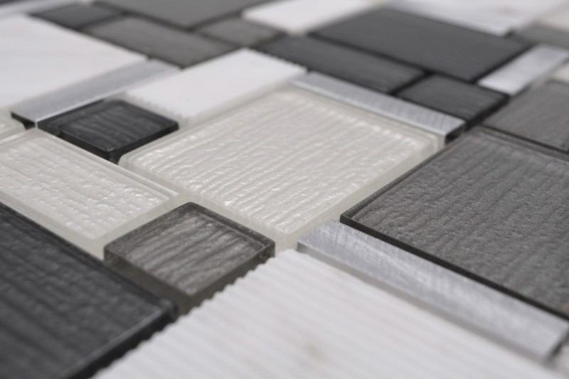 Pierre naturelle Mosaïque de verre Carreaux de mosaïque aluminium blanc anthracite gris boue Carreaux muraux salle de bain - MOS49-FK02