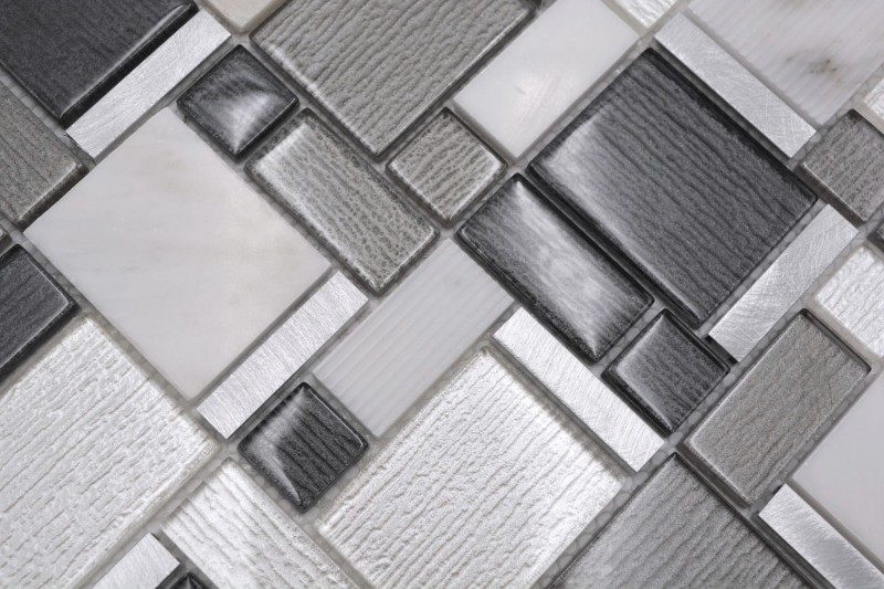 Pierre naturelle Mosaïque de verre Carreaux de mosaïque aluminium blanc anthracite gris boue Carreaux muraux salle de bain - MOS49-FK02