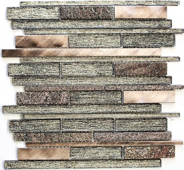 Échantillon manuel Carreau de mosaïque Translucide aluminium beige cuivre composite Mosaïque de verre Crystal pierre alu beige cuivre MOS49-GV74_m