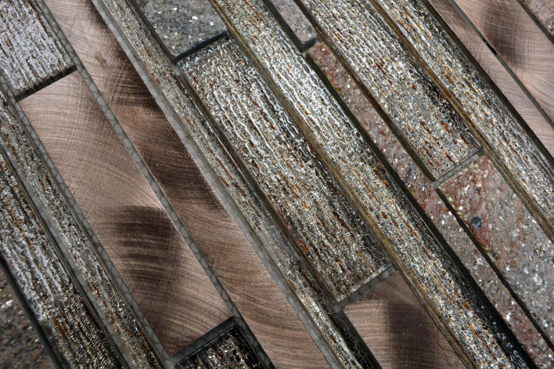 Échantillon manuel Carreau de mosaïque Translucide aluminium beige cuivre composite Mosaïque de verre Crystal pierre alu beige cuivre MOS49-GV74_m