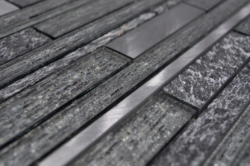 Mosaïque de verre Pierre naturelle Bâtons Carreaux de mosaïque Aluminium noir anthracite gris foncé Protection contre les éclaboussures Parement mural - MOS49-GV84