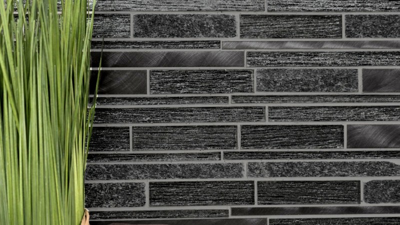 Mosaïque de verre Pierre naturelle Bâtons Carreaux de mosaïque Aluminium noir anthracite gris foncé Protection contre les éclaboussures Parement mural - MOS49-GV84