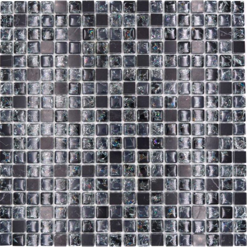 Mosaïque de verre Pierre naturelle Carreau de mosaïque noir Verre brisé Marbre Dos de cuisine - MOS92-1028