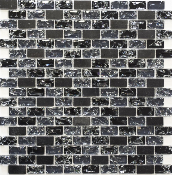 Motif manuel Carreau de mosaïque Translucide noir Brick Mosaïque de verre Crystal Pierre noire MOS87-b1128_m