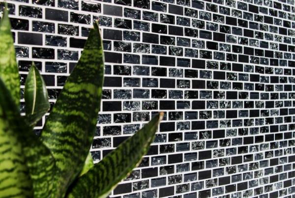 Motif manuel Carreau de mosaïque Translucide noir Brick Mosaïque de verre Crystal Pierre noire MOS87-b1128_m
