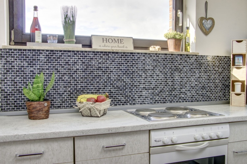 Mosaïque Baguettes composites Pierre naturelle Carreau de mosaïque noir anthracite Brick Mosaïque de verre Verre brisé Marbre Fond de cuisine Salle de bain - MOS87-b1128