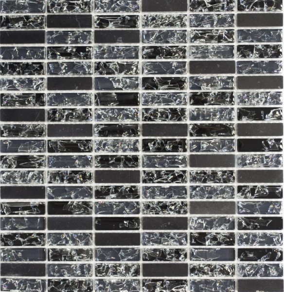 Lames Rectangle Carreaux de mosaïque Mosaïque de verre Aspect brisé Bâtons noirs Marbre Pierre naturelle Verre brisé Carrelage Cuisine WC - MOS87-s1228