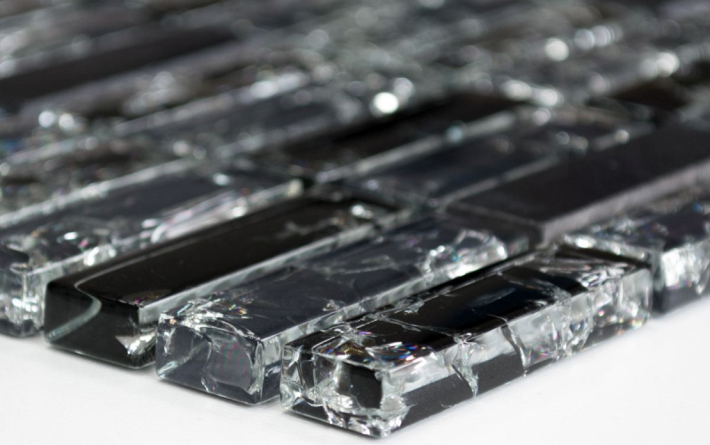 Lames Rectangle Carreaux de mosaïque Mosaïque de verre Aspect brisé Bâtons noirs Marbre Pierre naturelle Verre brisé Carrelage Cuisine WC - MOS87-s1228