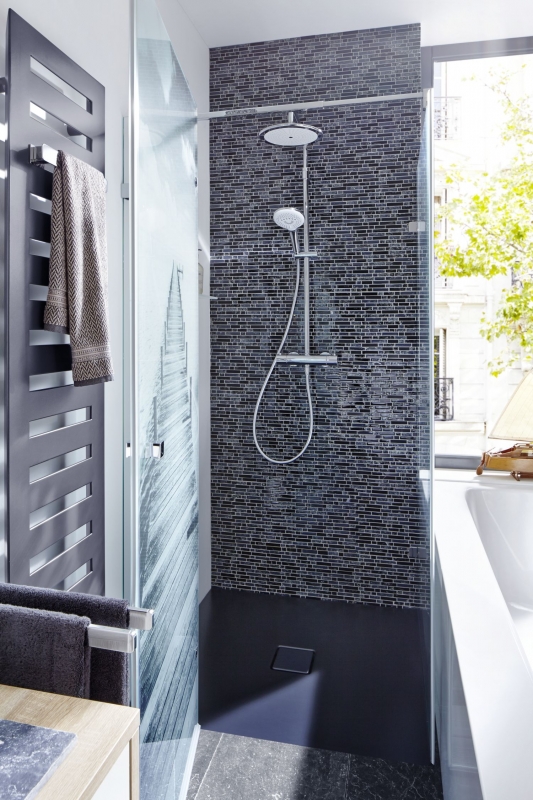 Mosaïque de verre Pierre naturelle bâtonnets Carreau de mosaïque noir clair noir graphite verre cassé Carreau mural cuisine salle de bain WC - MOS87-v1328