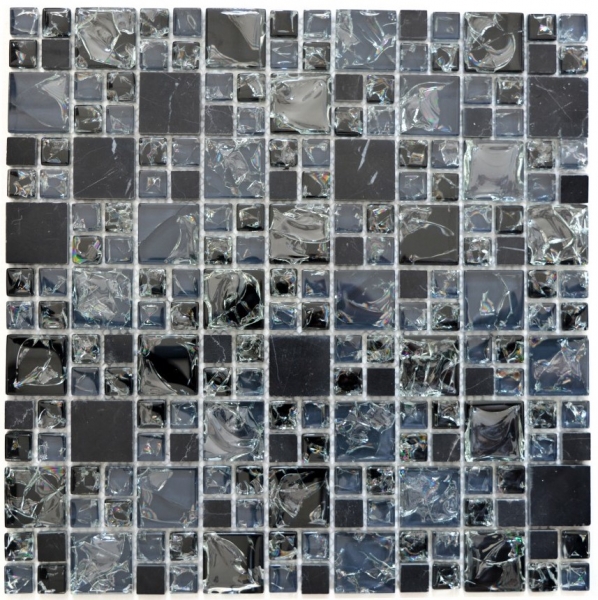 Échantillon manuel Carreau de mosaïque Translucide noir Combinaison de mosaïque de verre Crystal Pierre noire MOS92-HQ14_m