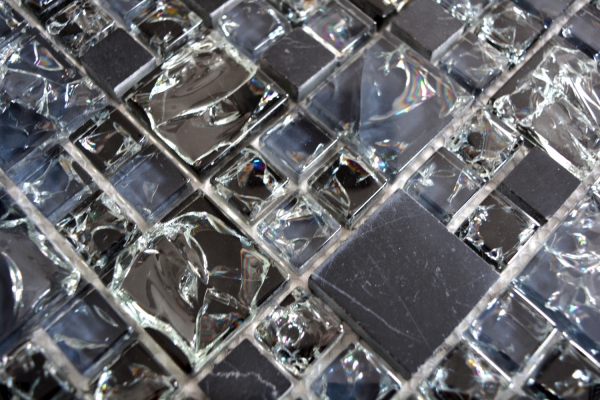 Échantillon manuel Carreau de mosaïque Translucide noir Combinaison de mosaïque de verre Crystal Pierre noire MOS92-HQ14_m
