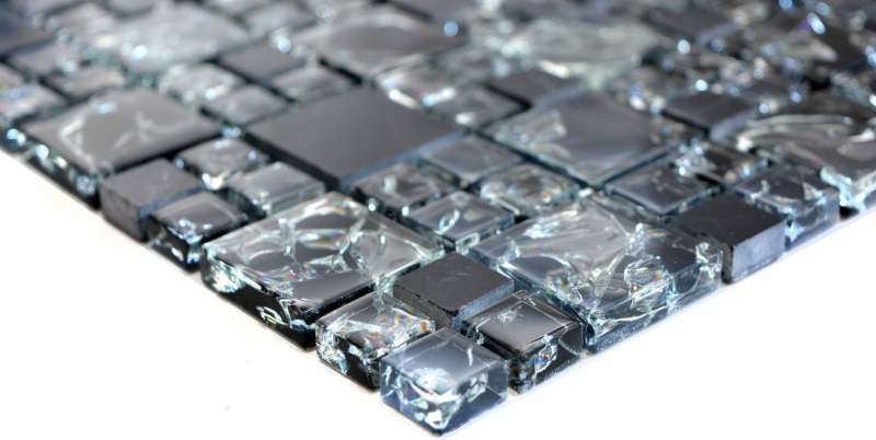 Échantillon manuel Carreau de mosaïque Translucide noir Combinaison de mosaïque de verre Crystal Pierre noire MOS92-HQ14_m