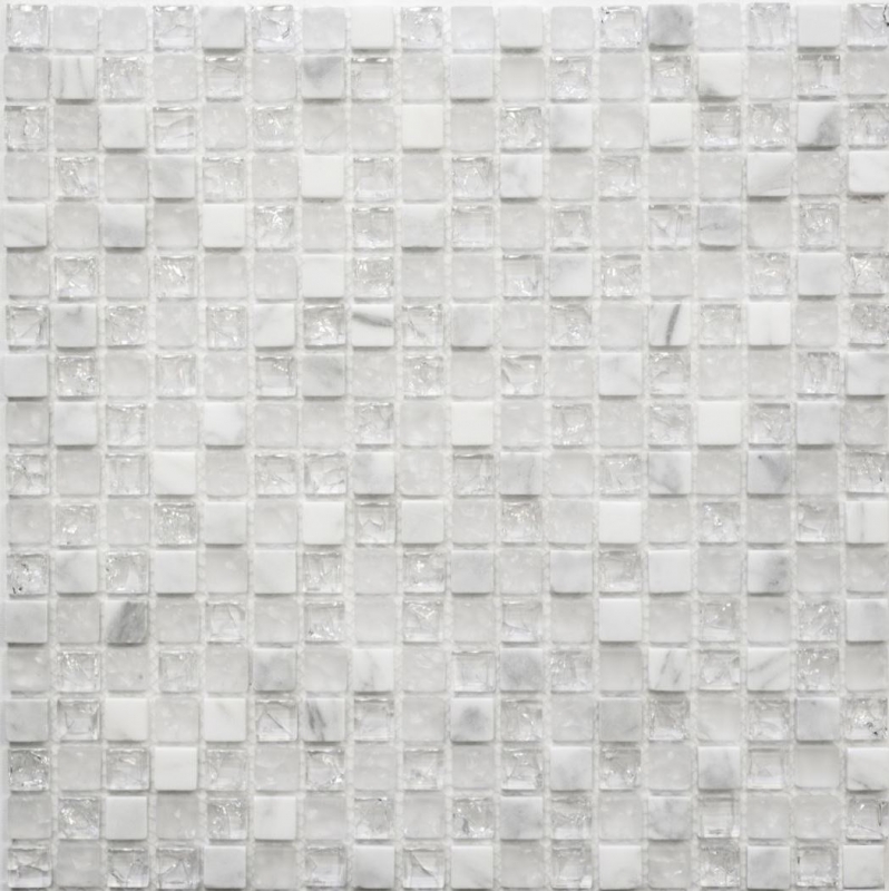 Mosaïque de verre Pierre naturelle Carreau de mosaïque blanc clair verre brisé Marbre Miroir de carrelage Fond de cuisine - MOS92-0102