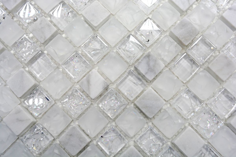 Mosaïque de verre Pierre naturelle Carreau de mosaïque blanc clair verre brisé Marbre Miroir de carrelage Fond de cuisine - MOS92-0102