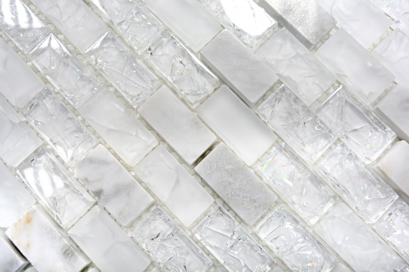 Motif manuel Carreau de mosaïque Translucide blanc Brick Mosaïque de verre Crystal pierre blanche MOS87-0111_m