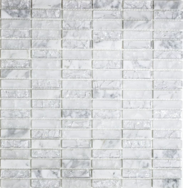Motif manuel Carreau de mosaïque Translucide blanc Bâtons Mosaïque de verre Crystal pierre blanche MOS87-s1211_m