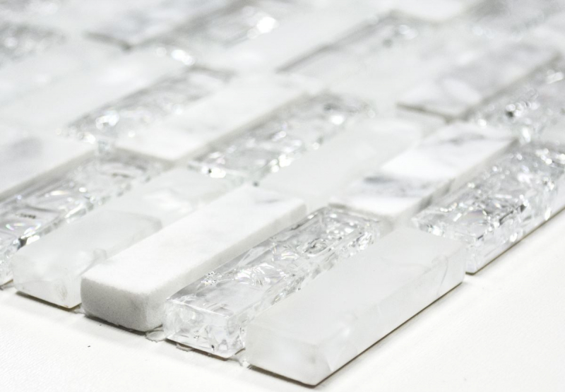 Carreau de mosaïque fond de cuisine translucide blanc baguettes Mosaïque de verre Crystal pierre blanche MOS87-s1211_f
