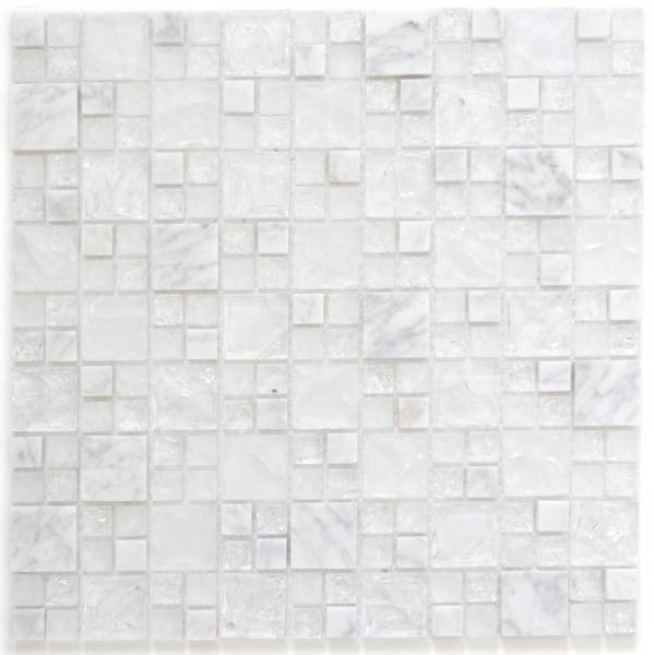 Échantillon manuel Carreau de mosaïque Translucide blanc Combinaison de mosaïque de verre Crystal Pierre blanche MOS87-v1411_m