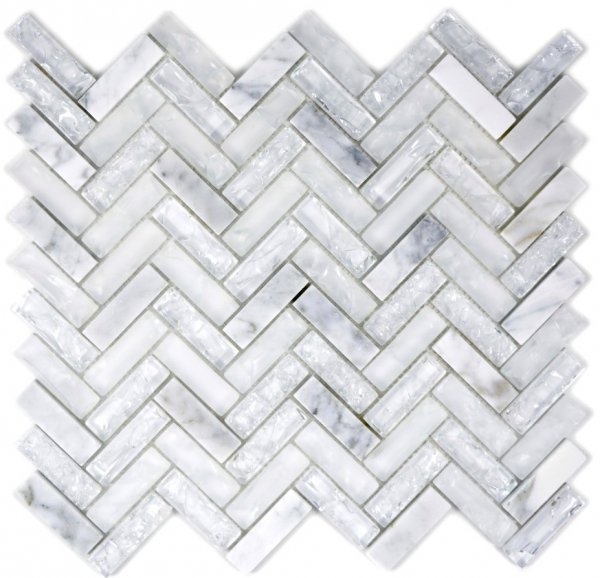 Motif manuel Carreau de mosaïque translucide blanc à chevrons Mosaïque de verre Crystal pierre blanche MOS87HB-0111_m