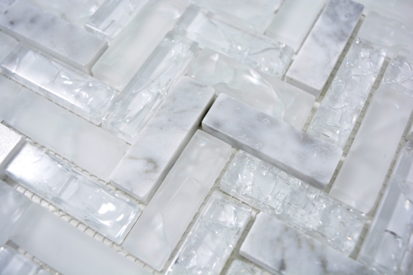 Motif manuel Carreau de mosaïque translucide blanc à chevrons Mosaïque de verre Crystal pierre blanche MOS87HB-0111_m