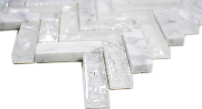 Motif manuel Carreau de mosaïque translucide blanc à chevrons Mosaïque de verre Crystal pierre blanche MOS87HB-0111_m