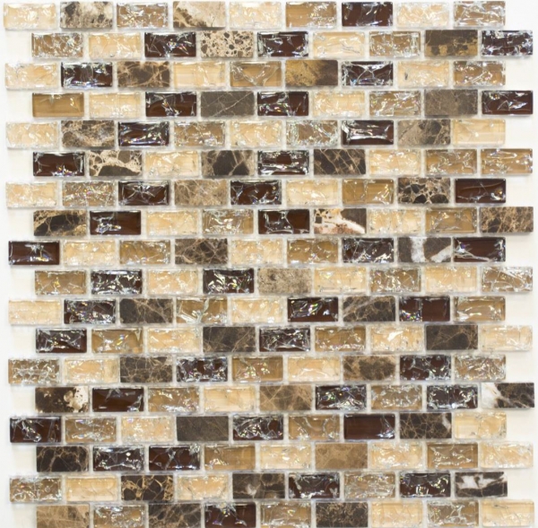 Motif manuel Carreau de mosaïque Translucide beige foncé Brick Mosaïque de verre Crystal Pierre emperador foncée MOS87-B1155_m