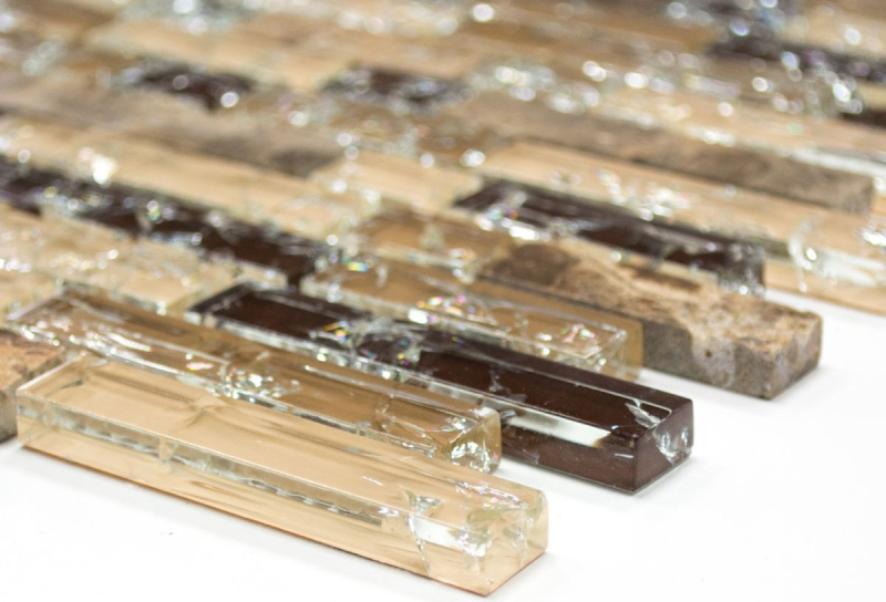 Carreau de mosaïque fond de cuisine translucide beige foncé composite mosaïque de verre Crystal pierre emperador foncé MOS87-V1355_f