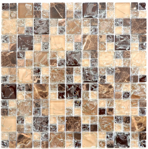 Échantillon manuel Carreau de mosaïque translucide brun foncé Combinaison de mosaïque de verre Crystal pierre emperador foncé MOS87-K1455_m