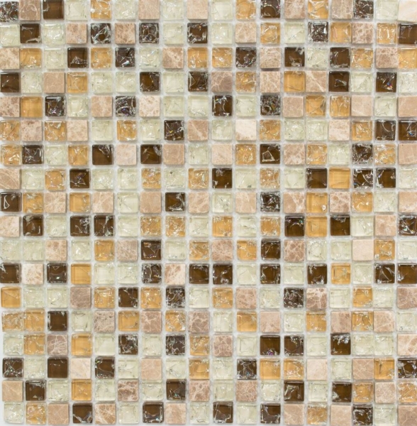 Mosaïque de verre Pierre naturelle Carreau de mosaïque beige clair Verre brisé Marbre brun clair beige crème Carrelage salle de bain - MOS92-1053