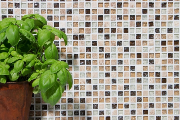 Mosaïque de verre Pierre naturelle Carreau de mosaïque beige clair Verre brisé Marbre brun clair beige crème Carrelage salle de bain - MOS92-1053