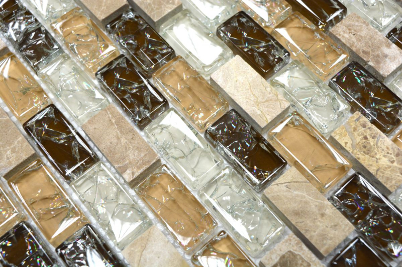 Motif manuel Carreau de mosaïque Translucide beige clair Brick Mosaïque de verre Crystal Pierre emperador claire MOS87-B1153_m