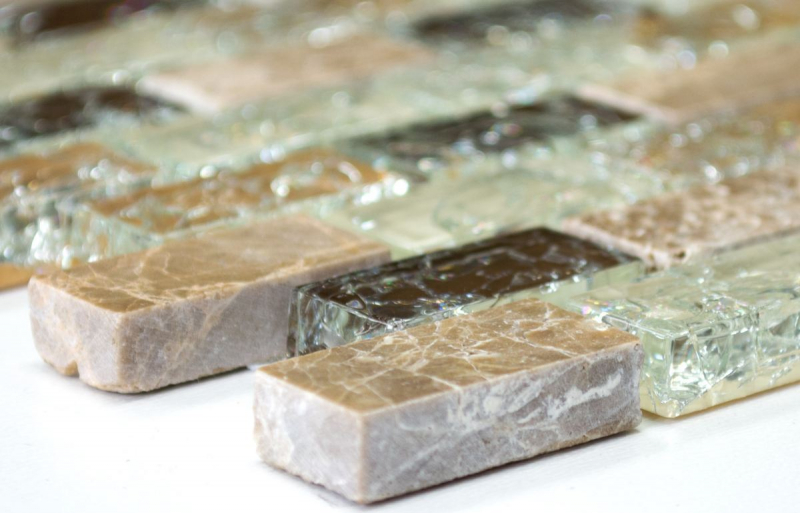 Motif manuel Carreau de mosaïque Translucide beige clair Brick Mosaïque de verre Crystal Pierre emperador claire MOS87-B1153_m