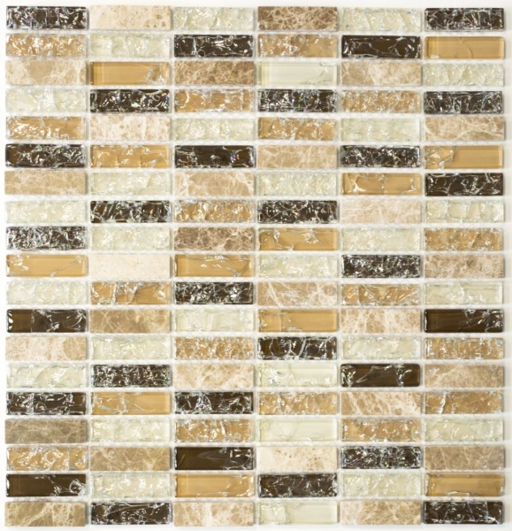 Plaquette Rectangle Carreaux Mosaïque Verre Fractionné Marbre Pierre Marron clair Beige Crème Mur Salle de bains Cuisine WC - MOS87-S1253
