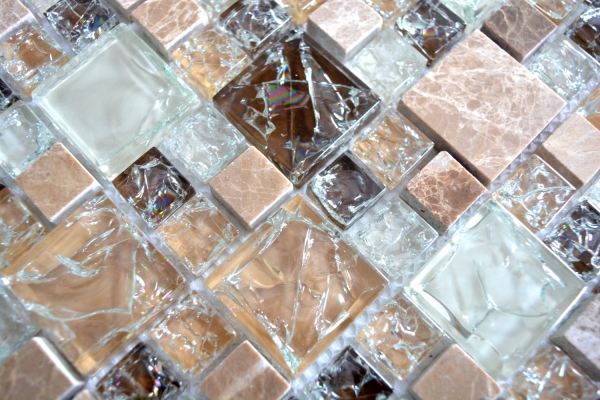 Motif manuel Carreau de mosaïque translucide brun clair Combinaison de mosaïque de verre Crystal pierre emperador claire MOS87-K1453_m