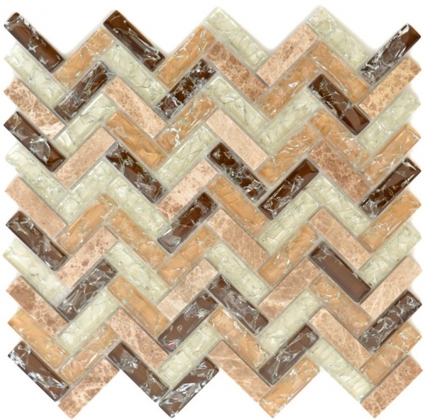 Motif main Carreau de mosaïque translucide brun clair à chevrons Mosaïque de verre Crystal pierre emperador clair MOS87HB-1253_m