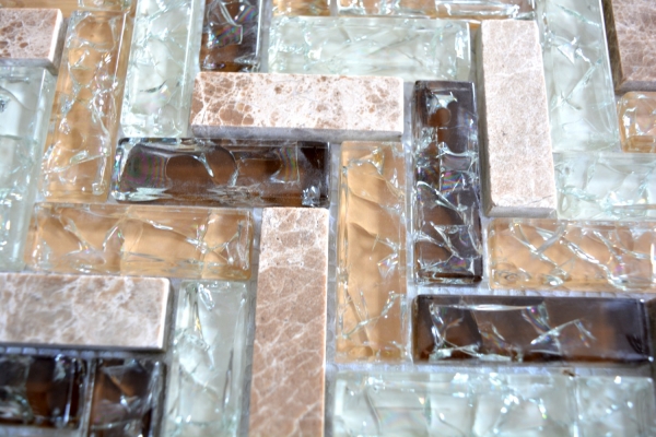 Motif main Carreau de mosaïque translucide brun clair à chevrons Mosaïque de verre Crystal pierre emperador clair MOS87HB-1253_m