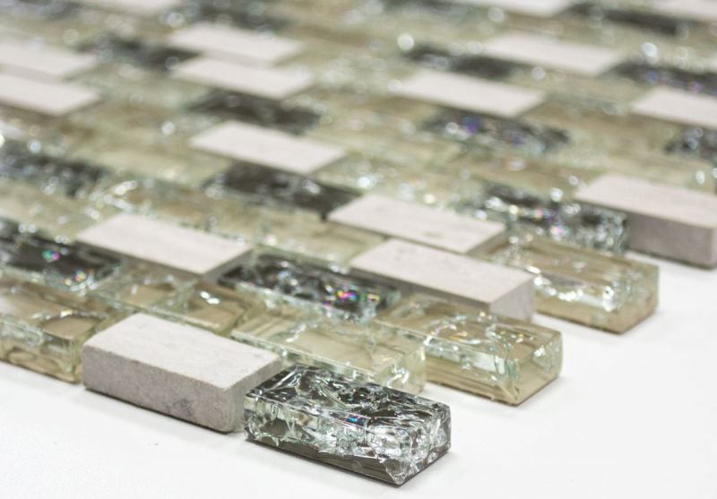 Motif manuel Carreau de mosaïque Translucide gris-vert Brick Mosaïque de verre Crystal Pierre gris-vert MOS87-B1152_m