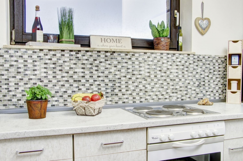 Mosaïque baguettes composite pierre naturelle carreau de mosaïque gris vert beige Brick mosaïque de verre verre cassé marbre carrelage mur cuisine - MOS87-B1152