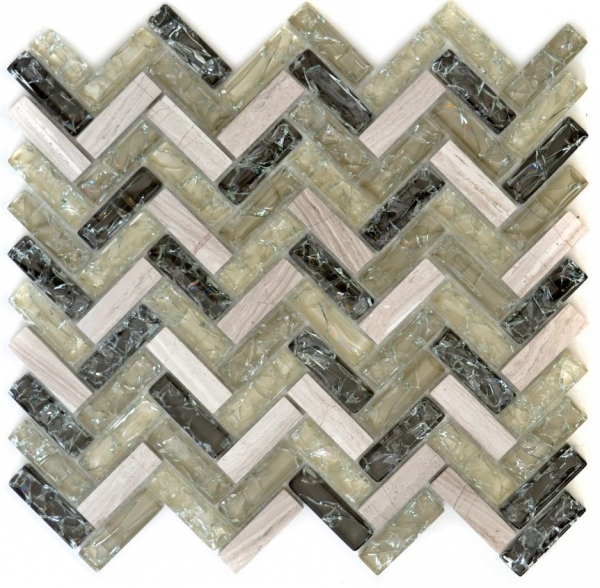Motif à main Carreau de mosaïque translucide gris-vert chevron Mosaïque de verre Crystal pierre gris-vert MOS87HB-0552_m
