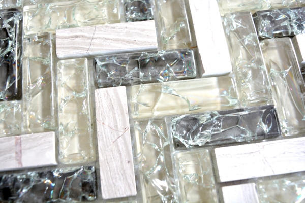 Motif à main Carreau de mosaïque translucide gris-vert chevron Mosaïque de verre Crystal pierre gris-vert MOS87HB-0552_m