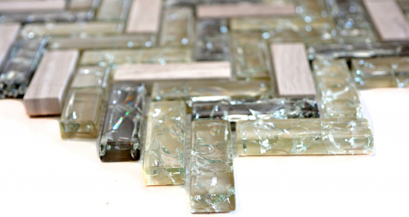 Motif à main Carreau de mosaïque translucide gris-vert chevron Mosaïque de verre Crystal pierre gris-vert MOS87HB-0552_m