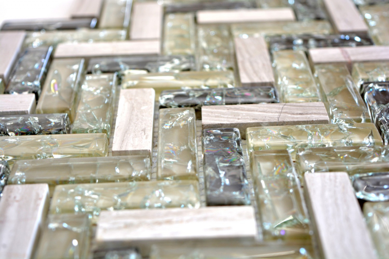 Motif à main Carreau de mosaïque translucide gris-vert chevron Mosaïque de verre Crystal pierre gris-vert MOS87HB-0552_m
