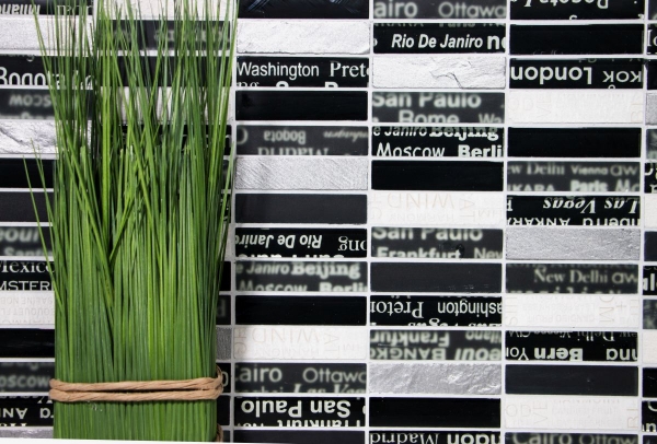 Plaquette Rectangle Mosaïque de verre Urban Feeling Verre laiteux noir blanc argenté Dos de cuisine Protection anti-projections Salle de bains - MOS87-39