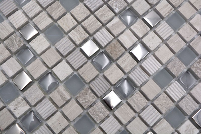 Mosaïque de verre Pierre naturelle Carreau de mosaïque gris clair crème argenté Marbre structure Carrelage salle de bain - MOS92-HQ10