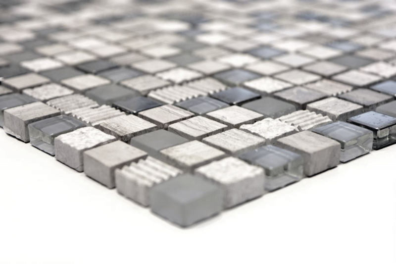 Mosaïque de verre Pierre naturelle Carreau de mosaïque gris clair crème argenté Marbre structure Carrelage salle de bain - MOS92-HQ10