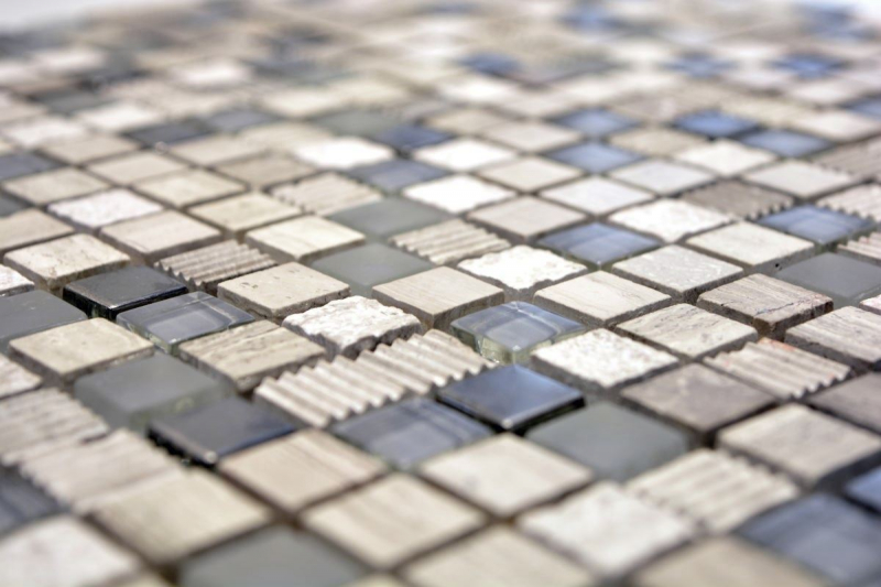 Mosaïque de verre Pierre naturelle Carreau de mosaïque gris clair crème argenté Marbre structure Carrelage salle de bain - MOS92-HQ10
