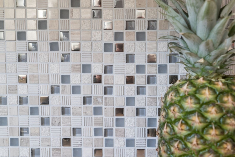 Mosaïque de verre Pierre naturelle Carreau de mosaïque gris clair crème argenté Marbre structure Carrelage salle de bain - MOS92-HQ10